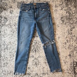 MOTHER Blue Distressed Skinny Jeans